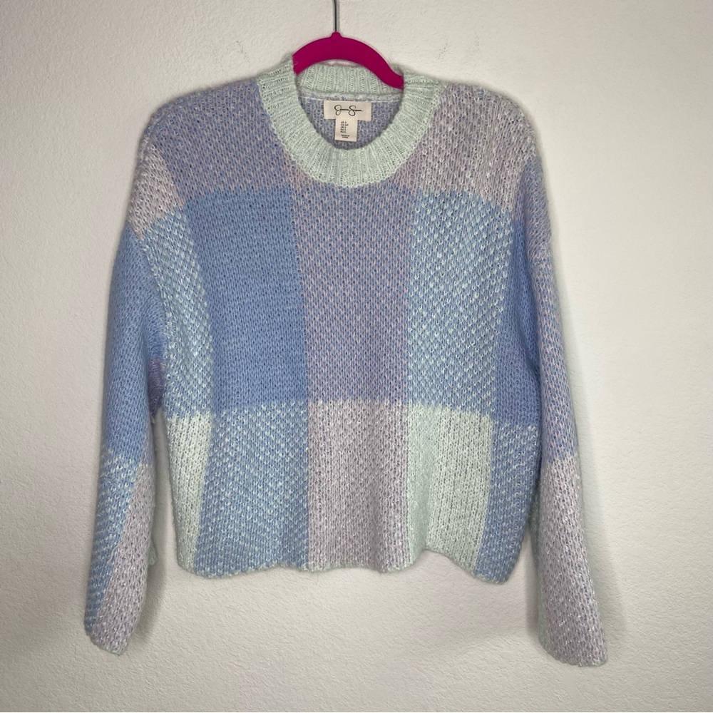 Jessica Simpson Colorblock Wool Blend Knit Oversized Crop Sweater Size S